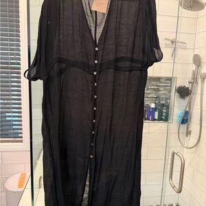 Black Sheer Button-Down Cover-Up B1